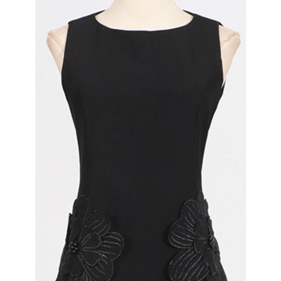 Flower Round Neck Sleeveless Dress Apparel and Accessories