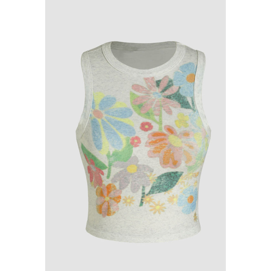 Flower Round Neck Tank Apparel and Accessories