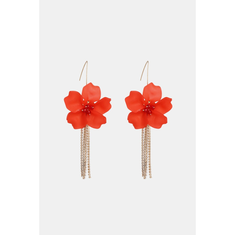 Flower Shape Acrylic Dangle Earrigs Red / One Size