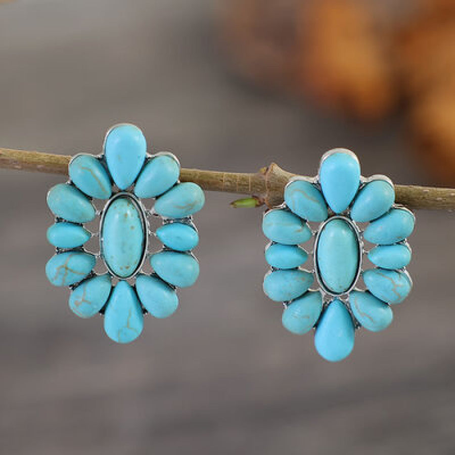 Flower Shape Artificial Turquoise Earrings Silver / One Size Apparel and Accessories