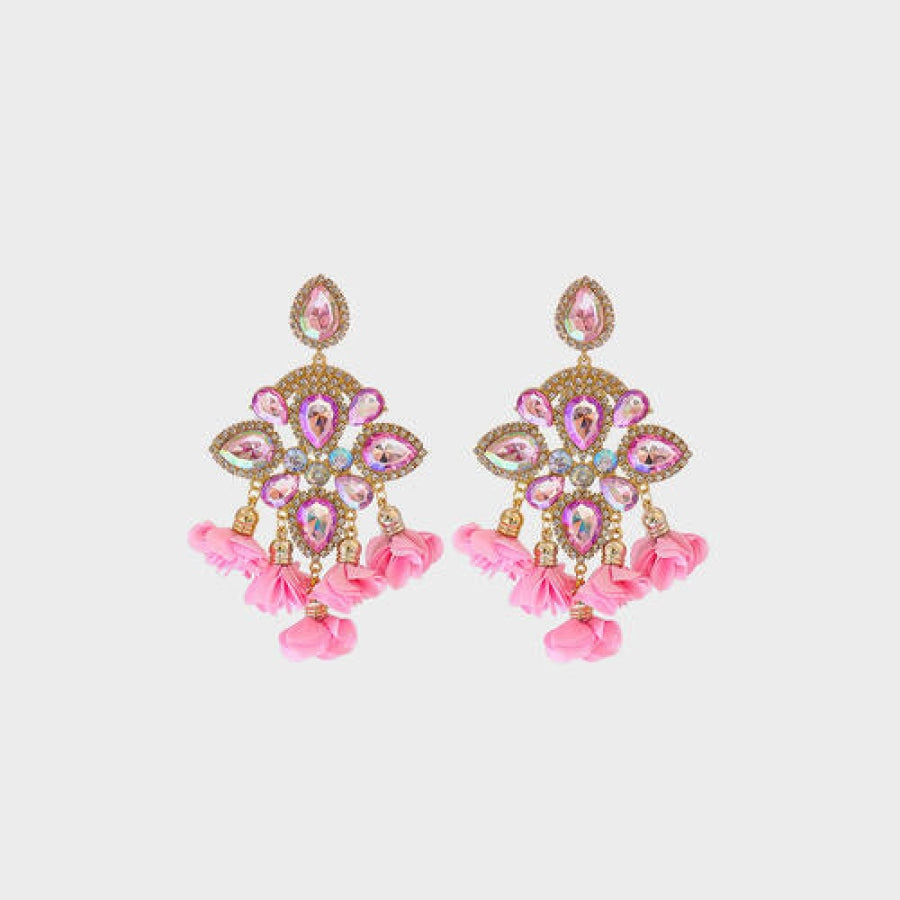 Flower Shape Rhinestone Alloy Dangle Earrings Carnation Pink / One Size