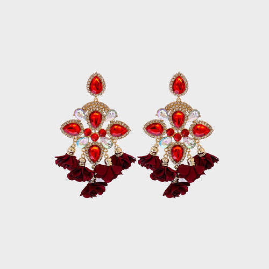 Flower Shape Rhinestone Alloy Dangle Earrings Deep Red / One Size