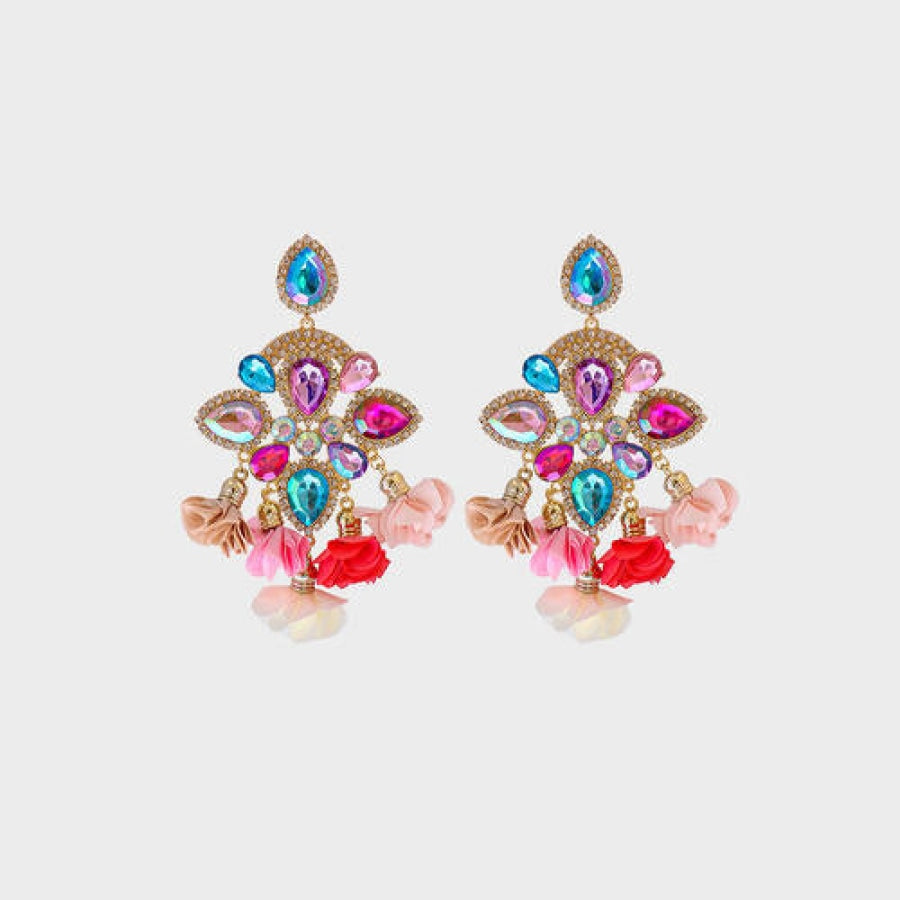 Flower Shape Rhinestone Alloy Dangle Earrings Deep Rose / One Size