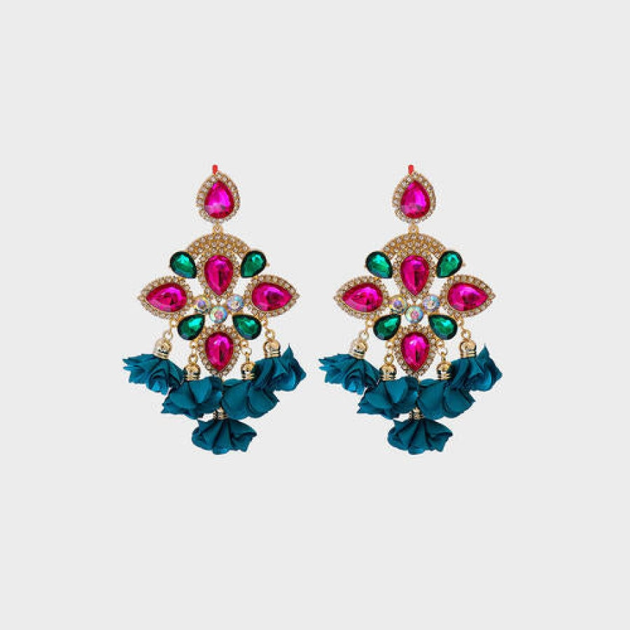 Flower Shape Rhinestone Alloy Dangle Earrings Deep Teal / One Size