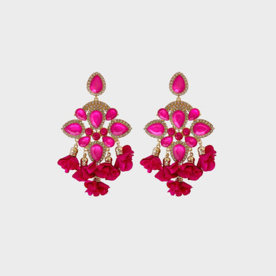 Flower Shape Rhinestone Alloy Dangle Earrings Fuchsia Pink / One Size