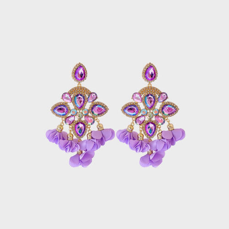 Flower Shape Rhinestone Alloy Dangle Earrings Lavender / One Size