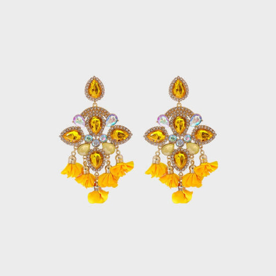 Flower Shape Rhinestone Alloy Dangle Earrings Mustard / One Size