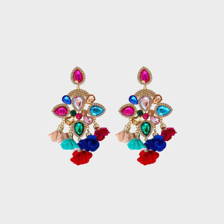 Flower Shape Rhinestone Alloy Dangle Earrings Navy / One Size