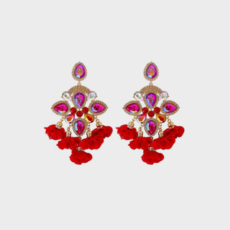 Flower Shape Rhinestone Alloy Dangle Earrings Red / One Size