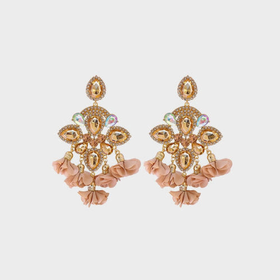 Flower Shape Rhinestone Alloy Dangle Earrings Rose Gold / One Size