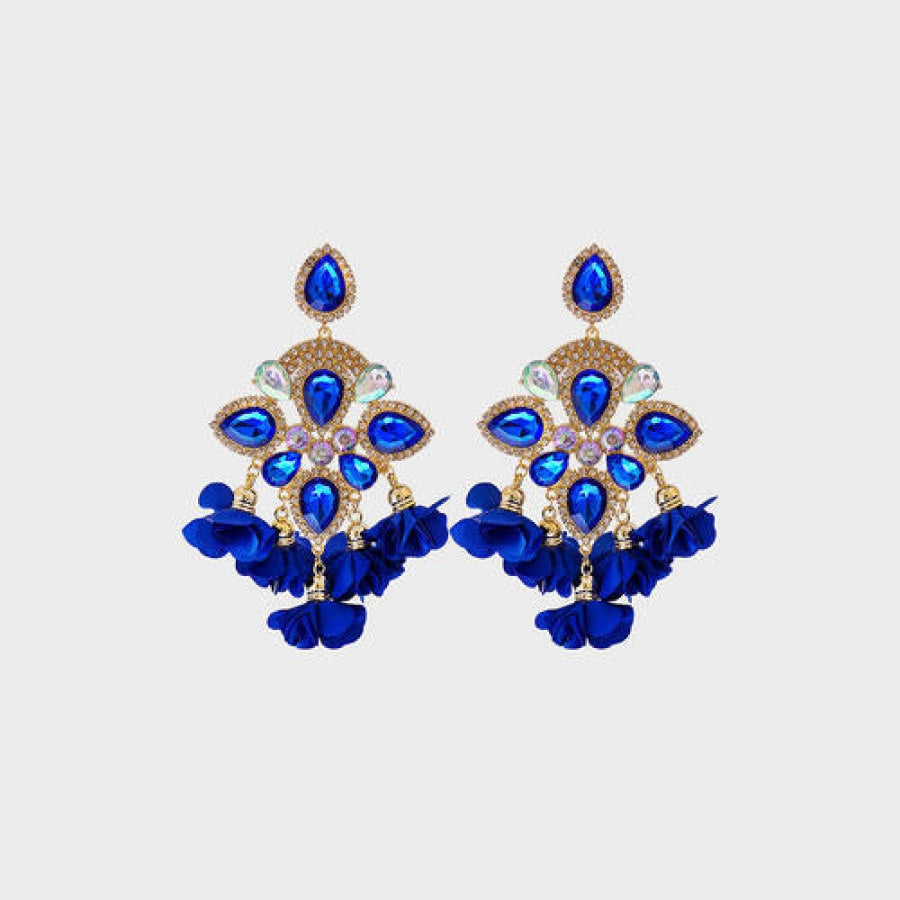 Flower Shape Rhinestone Alloy Dangle Earrings Royal Blue / One Size