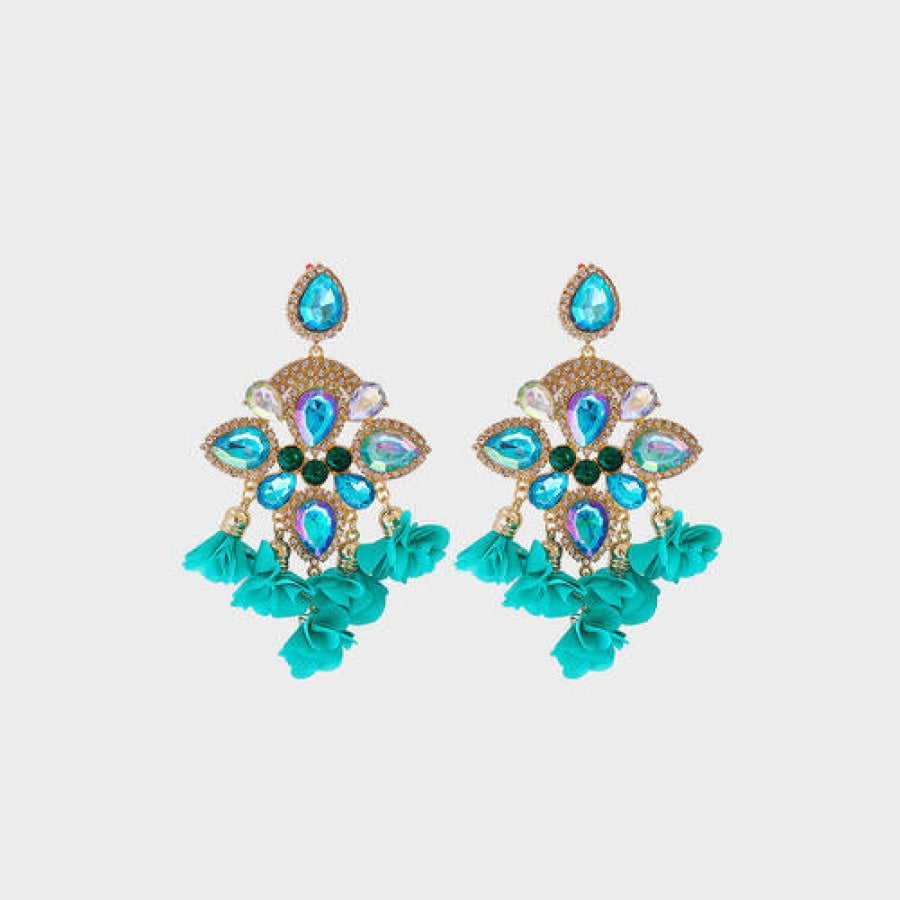 Flower Shape Rhinestone Alloy Dangle Earrings Teal / One Size