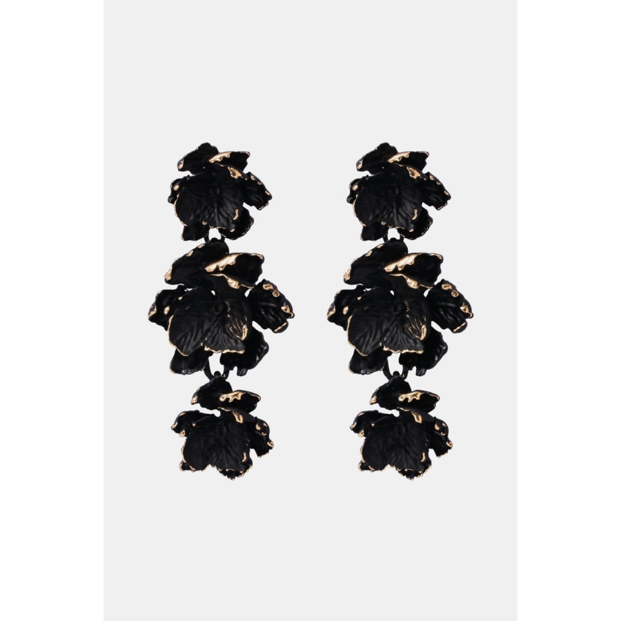 Flower Shape Zinc Alloy Dangle Earrings Black / One Size