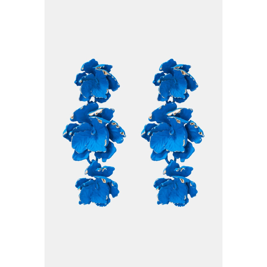 Flower Shape Zinc Alloy Dangle Earrings Cobalt Blue / One Size