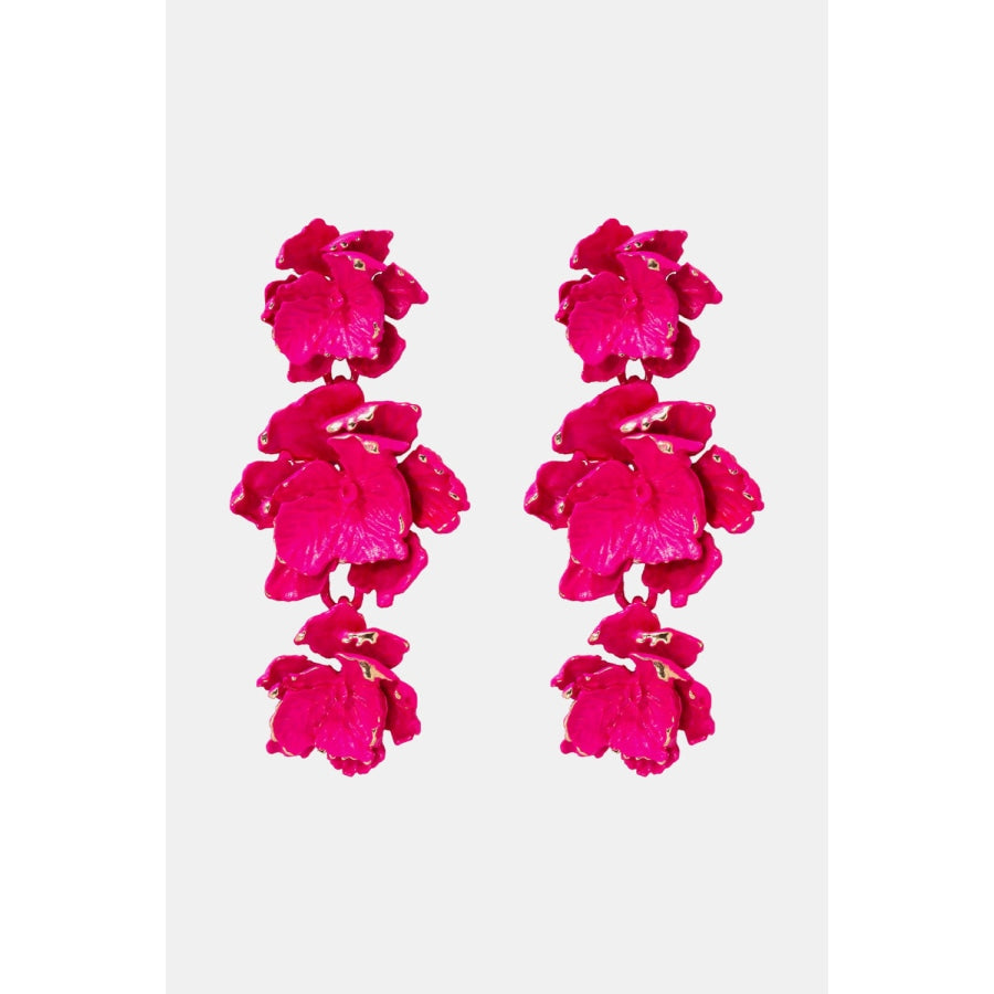 Flower Shape Zinc Alloy Dangle Earrings Hot Pink / One Size