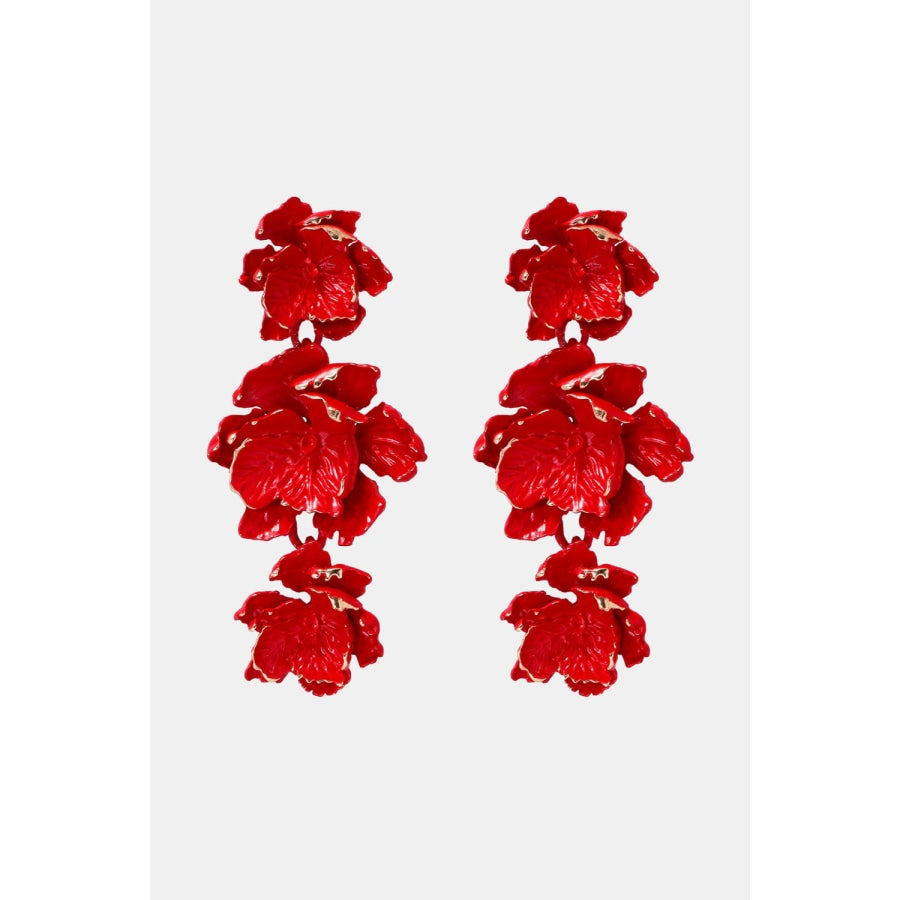 Flower Shape Zinc Alloy Dangle Earrings Red / One Size