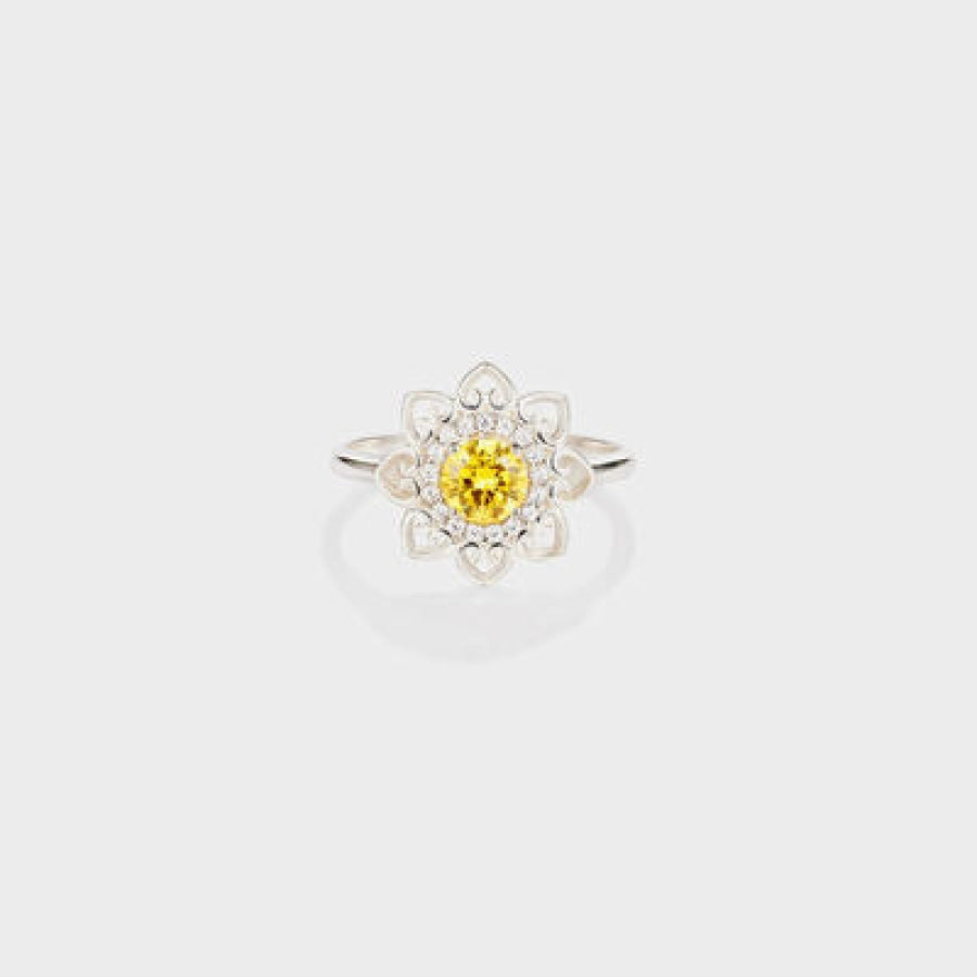 Flower Shape Zircon Platinum-Plated 925 Sterling Silver Ring Silver / 6 Apparel and Accessories