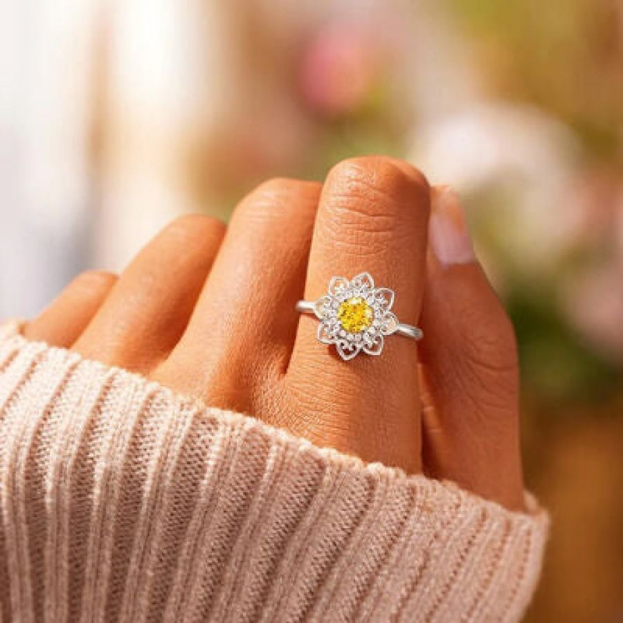 Flower Shape Zircon Platinum-Plated 925 Sterling Silver Ring Apparel and Accessories