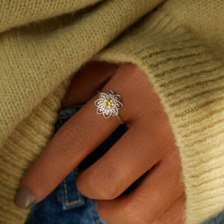 Flower Shape Zircon Platinum-Plated 925 Sterling Silver Ring Apparel and Accessories