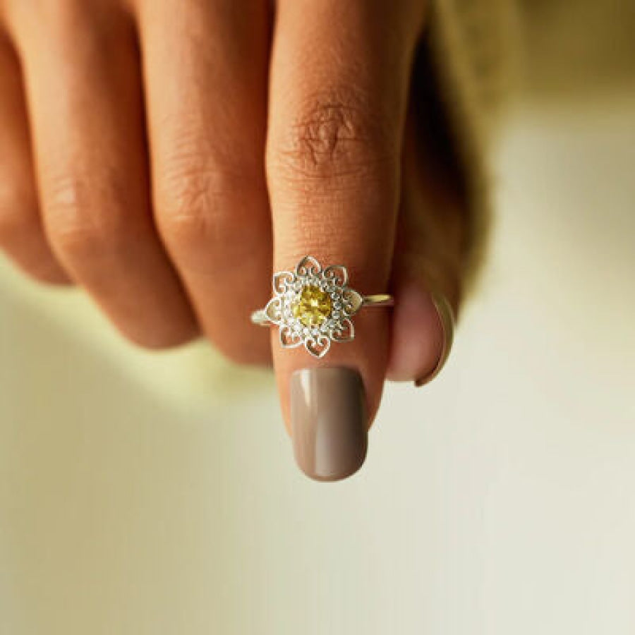 Flower Shape Zircon Platinum-Plated 925 Sterling Silver Ring Apparel and Accessories