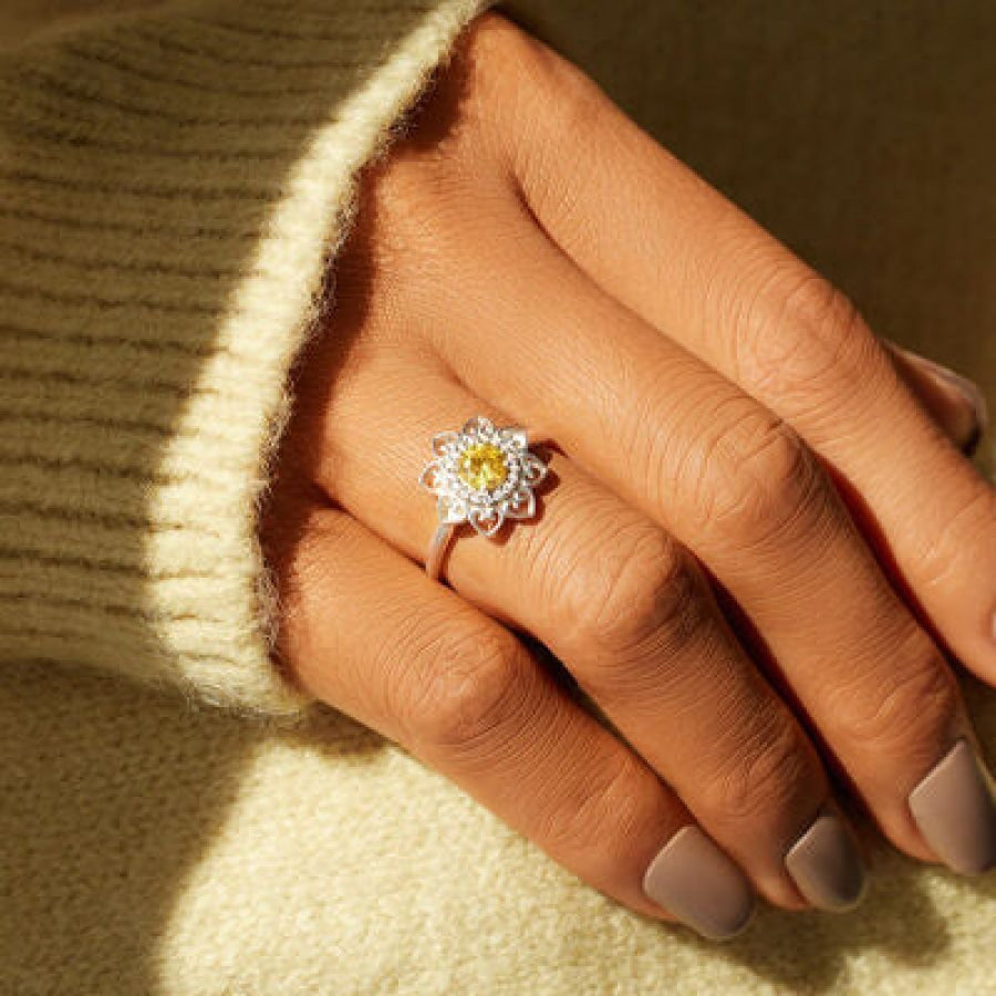 Flower Shape Zircon Platinum-Plated 925 Sterling Silver Ring Apparel and Accessories