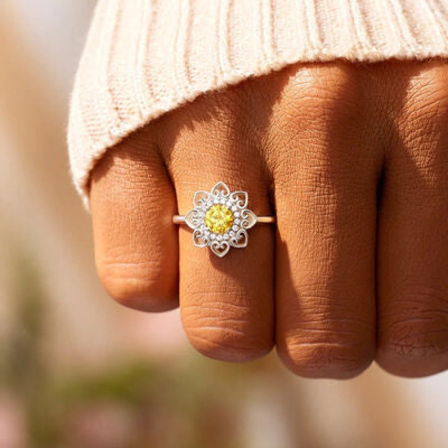 Flower Shape Zircon Platinum-Plated 925 Sterling Silver Ring Apparel and Accessories