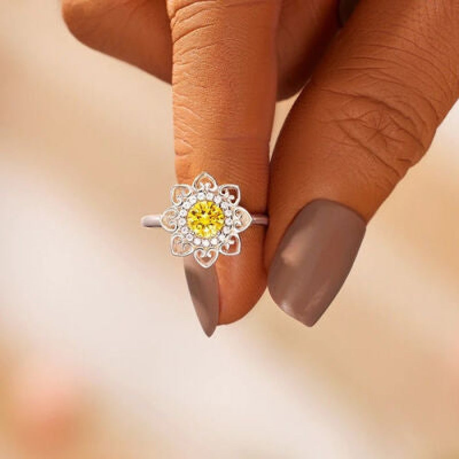 Flower Shape Zircon Platinum-Plated 925 Sterling Silver Ring Apparel and Accessories