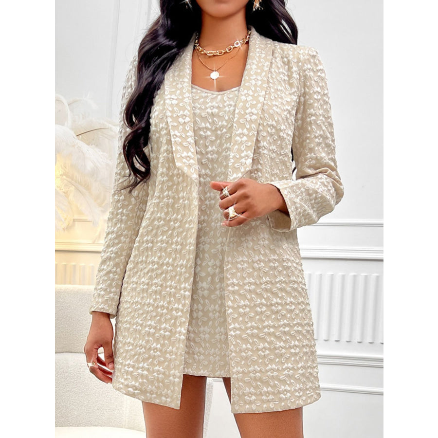 Flower Texture Cami Dress and Long Sleeve Cardigan Set Beige / S Apparel and Accessories