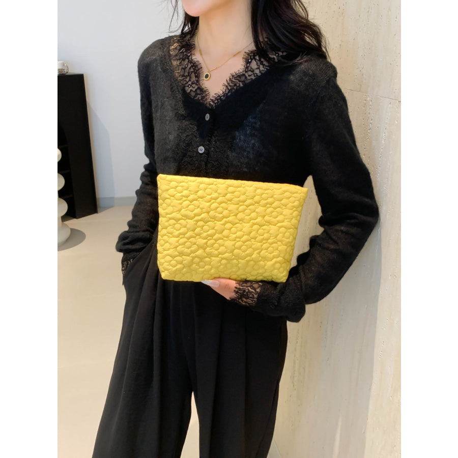 Flower Texture Polyester Clutch Canary Yellow / One Size Apparel and Accessories