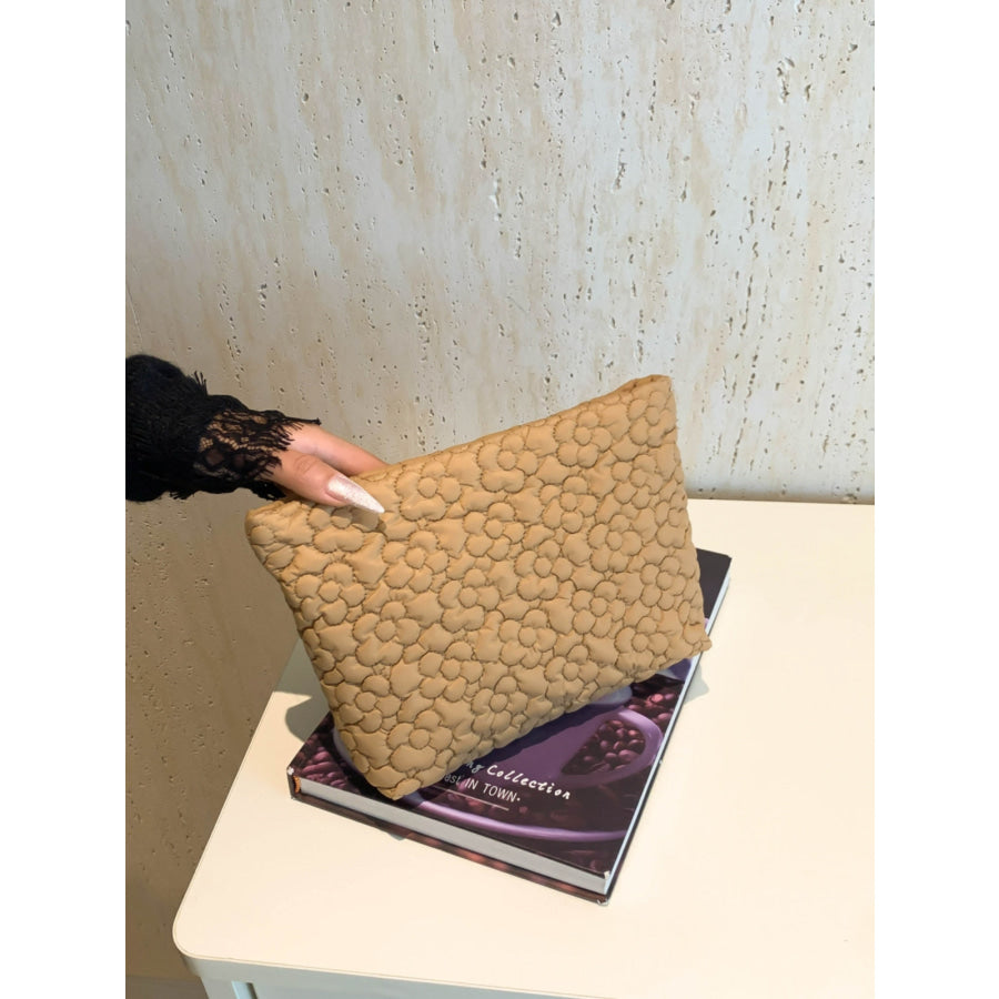 Flower Texture Polyester Clutch Caramel / One Size Apparel and Accessories