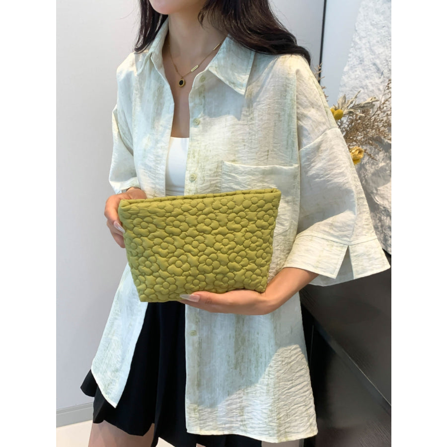 Flower Texture Polyester Clutch Lime / One Size Apparel and Accessories