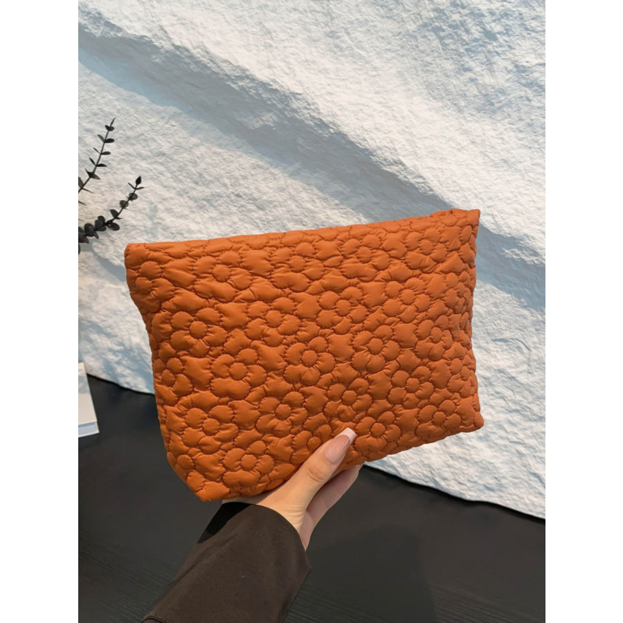 Flower Texture Polyester Clutch Rust / One Size Apparel and Accessories