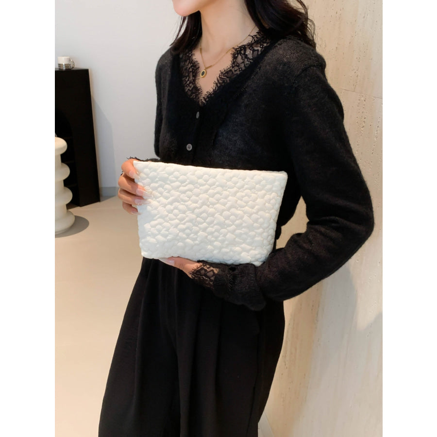 Flower Texture Polyester Clutch White / One Size Apparel and Accessories