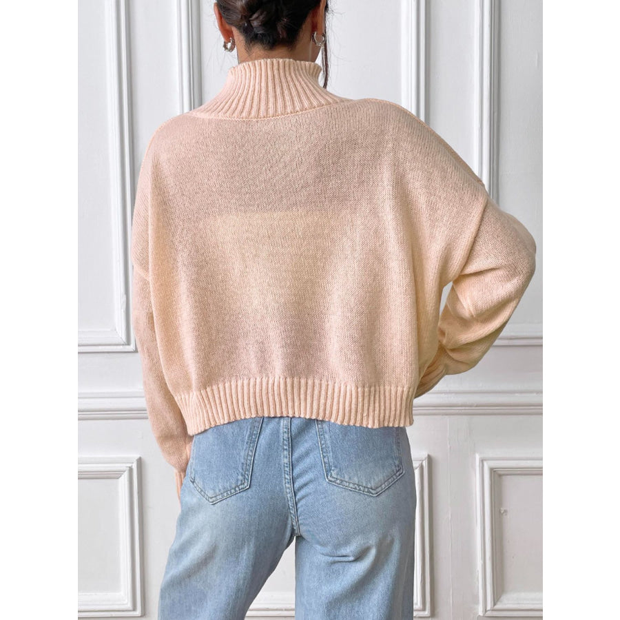 Flower Turtleneck Long Sleeve Sweater Tan / S Apparel and Accessories