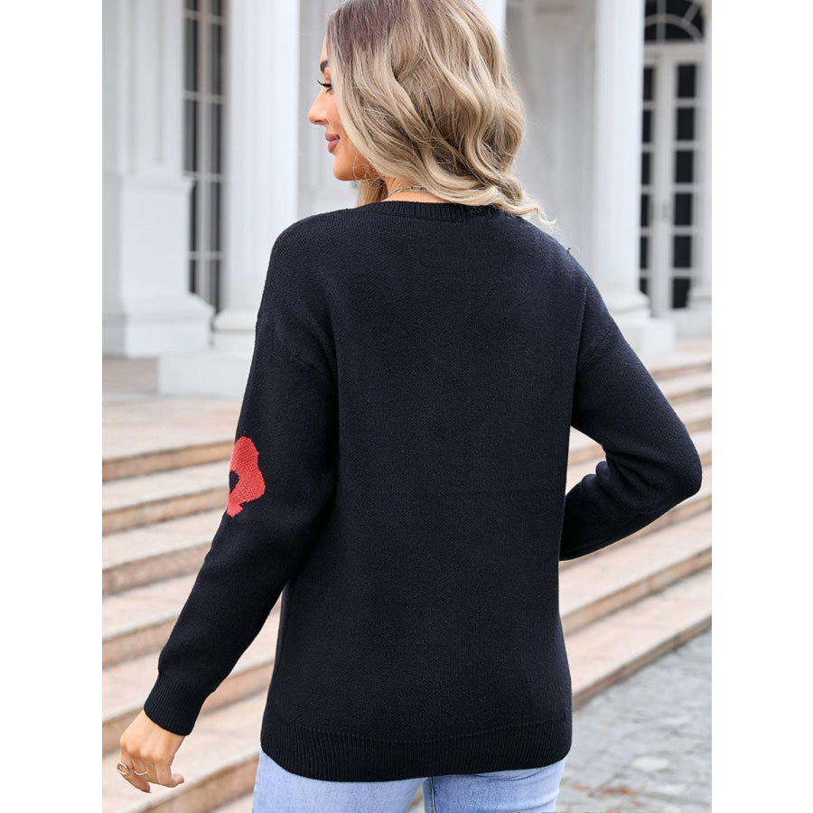 Flower V-Neck Long Sleeve Sweater Apparel and Accessories