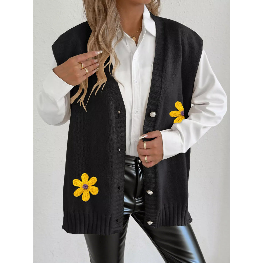 Flower V-Neck Sleeveless Cardigan Apparel and Accessories