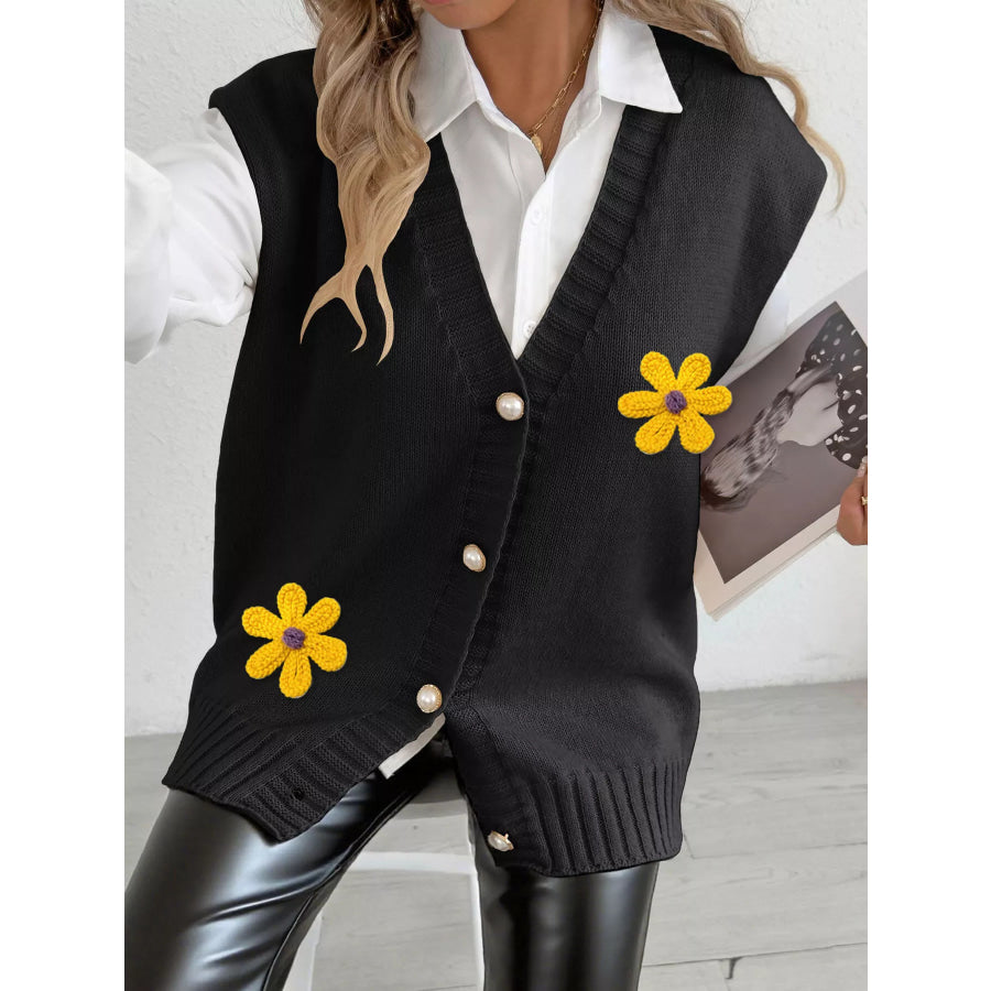Flower V-Neck Sleeveless Cardigan Apparel and Accessories
