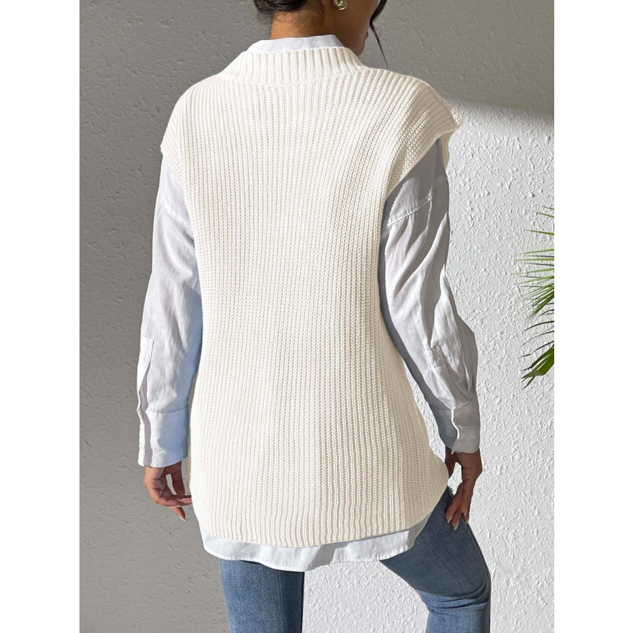 Flower V-Neck Sweater Vest Ivory / One Size Apparel and Accessories