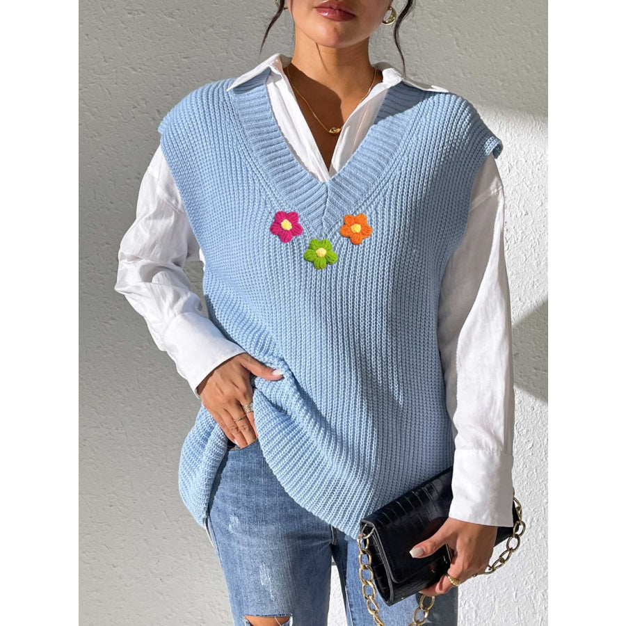 Flower V-Neck Sweater Vest Apparel and Accessories