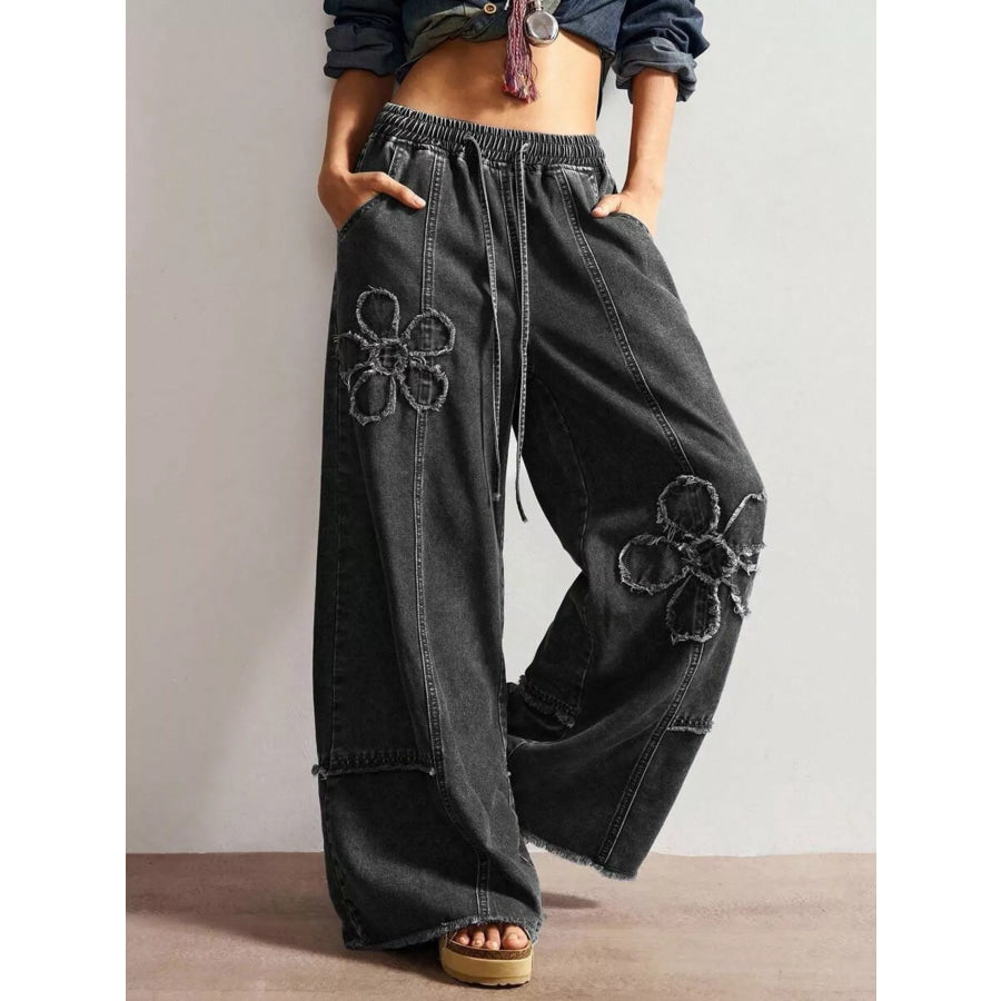 Flower Wide Leg Jeans Apparel and Accessories