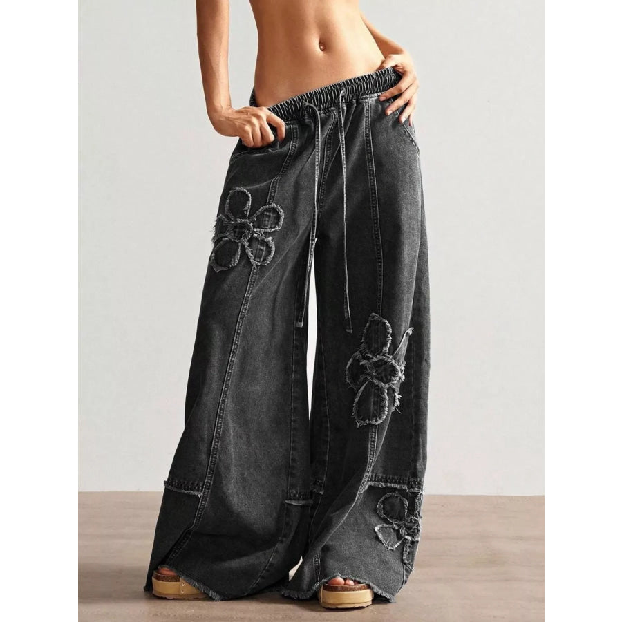 Flower Wide Leg Jeans Apparel and Accessories