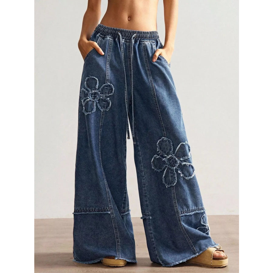 Flower Wide Leg Jeans Apparel and Accessories