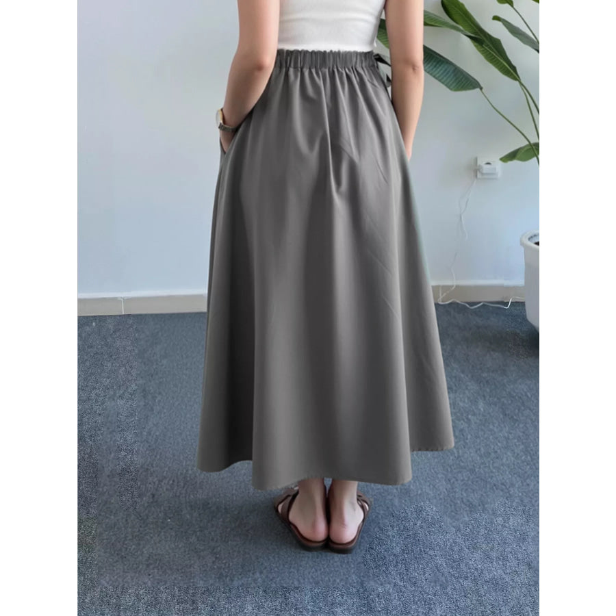 Flowy A-Line Midi Skirt with Pockets Apparel and Accessories