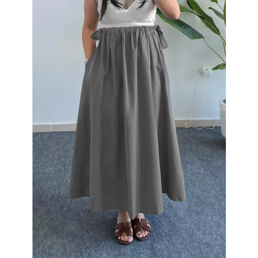 Flowy A-Line Midi Skirt with Pockets Gray / S Apparel and Accessories