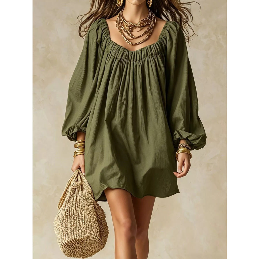 Flowy Balloon Sleeve Mini Dress Apparel and Accessories