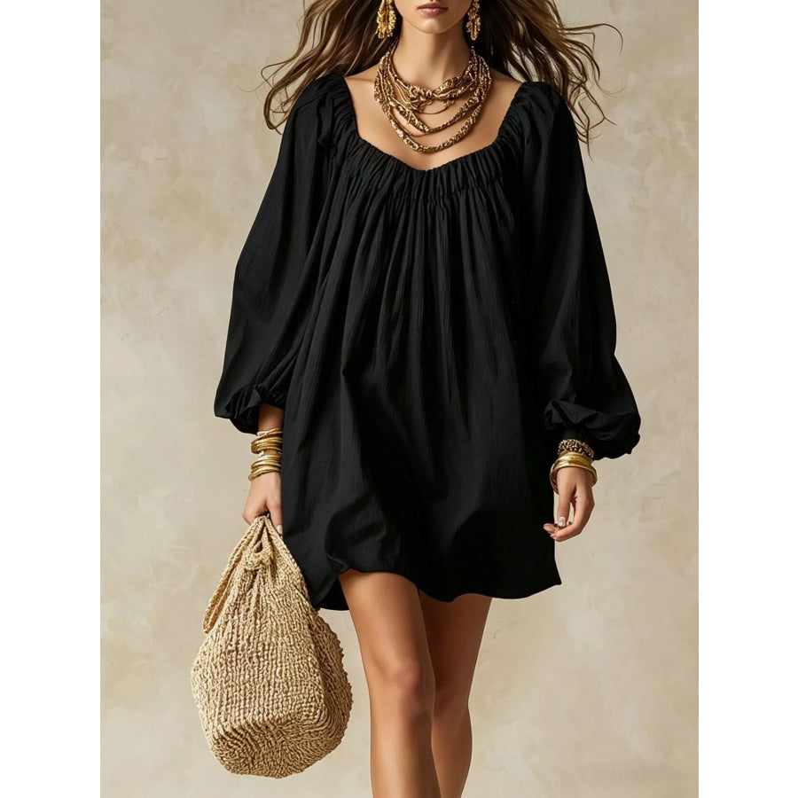 Flowy Balloon Sleeve Mini Dress Black / S Apparel and Accessories