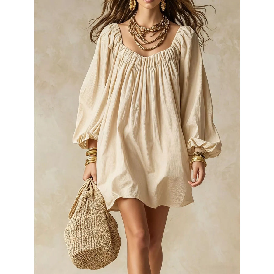 Flowy Balloon Sleeve Mini Dress Ivory / S Apparel and Accessories