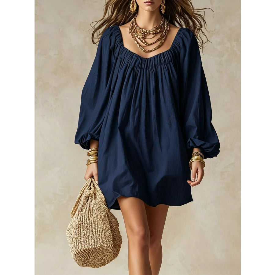 Flowy Balloon Sleeve Mini Dress Navy / S Apparel and Accessories