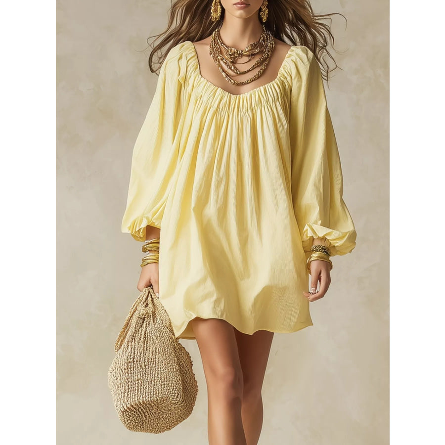 Flowy Balloon Sleeve Mini Dress Yellow / S Apparel and Accessories