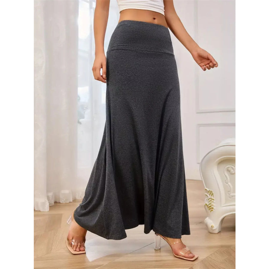 Flowy Maxi Skirt with Wide Waistband Dark Gray / S Apparel and Accessories